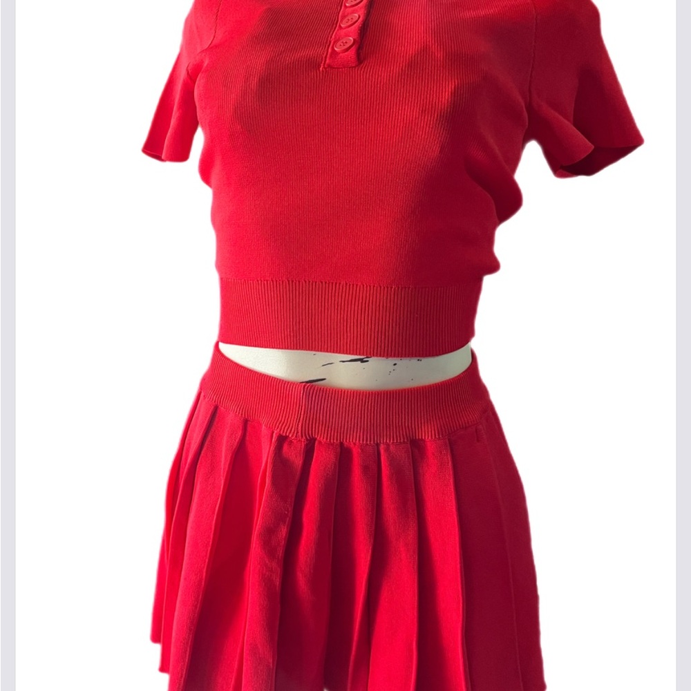 Red Cropped Top and Skirt Set